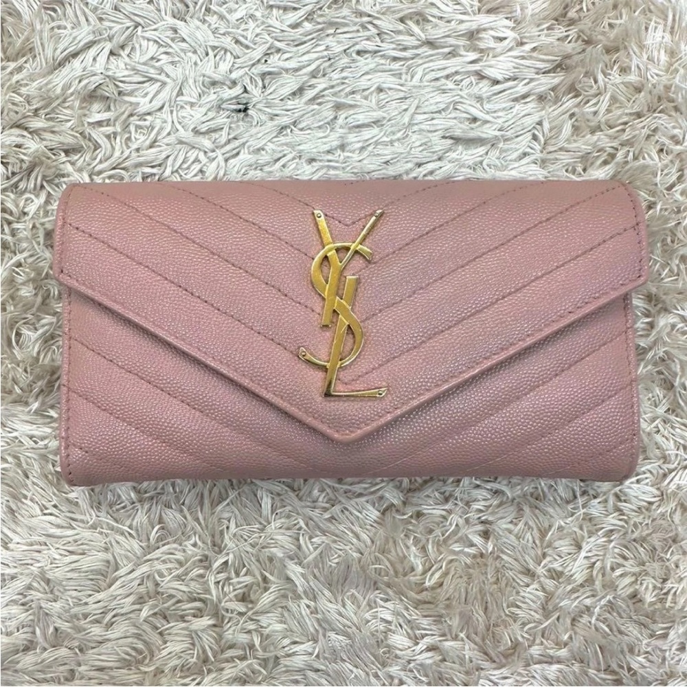 Yves Saint Laurent Blush Chevron Caviar Leather Wallet - Picture 2 of 10